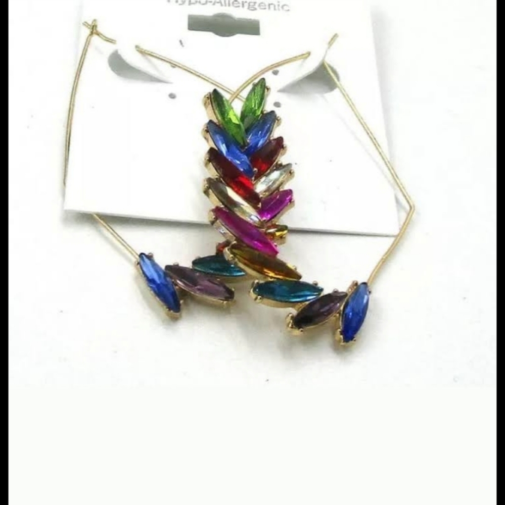 New Pure Expressions Unique Rhinestone Hoop Earrings.